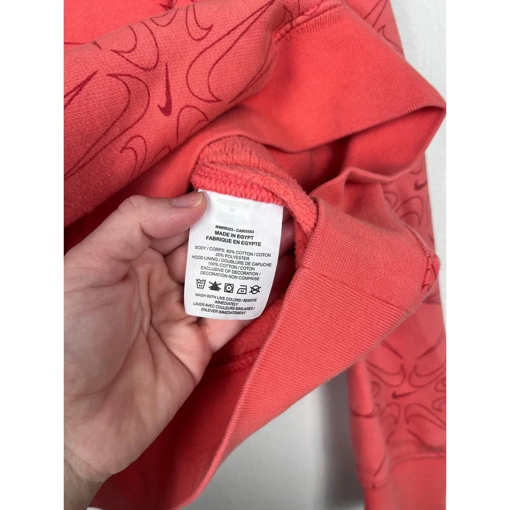 Nike Mens All Over Swoosh‎ Logo Print Hoodie Orange Pullover Sweatshirt M